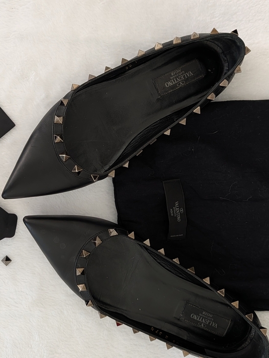 Valentino Shoes - Valentino Black Pointed Leather Studded Flats